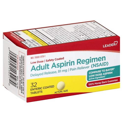 Image for Leader Aspirin Regimen, Adult, Enteric Coated Tablets,32ea from CENTRAL CITY FAMILY PHARMACY