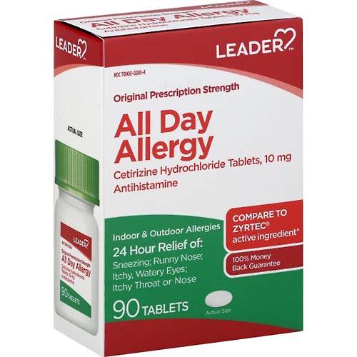 Image for Leader All Day Allergy Relief, 24 Hr,Original, Tablet,90ea from CENTRAL CITY FAMILY PHARMACY