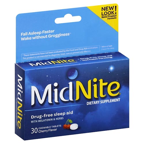 Image for Midnite Sleep Aid, with Melatonin & Herbs, Drug-Free, Cherry, Chewable Tablets,30ea from CENTRAL CITY FAMILY PHARMACY